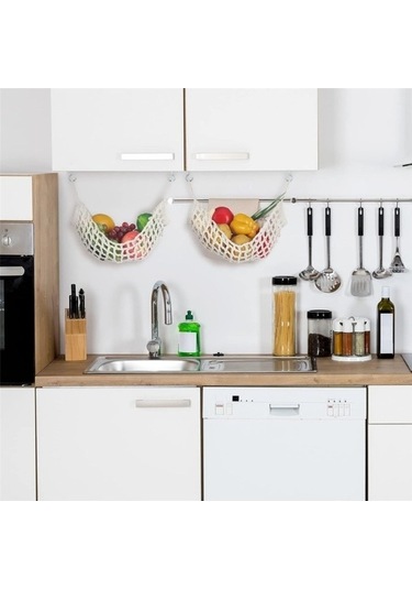 Fastbuy Antrasit Gri El Dokuma Meyve Hamak, 2 Adet Mutfak Altı Kabine Asılı Sepet Antrasit - Gri