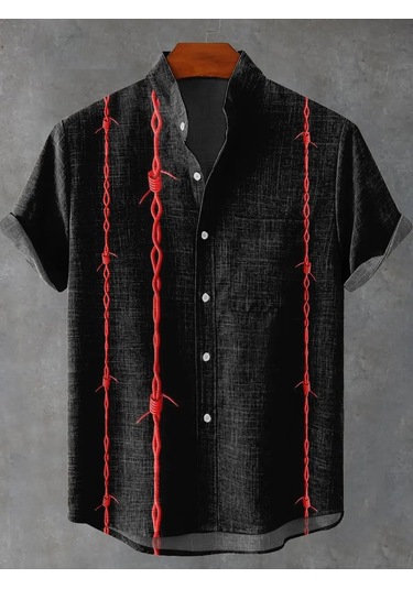 Snapbuy Retro Erkek Keten Gömlek - Yaz Serin Rahat Kısa Kollu Japon Desen Baskılıaltın Altın