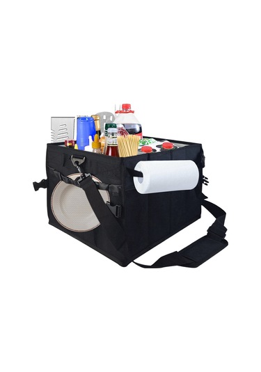 Xiaaokeji Izgara Piknik Çantası Düzenleyici Kağıt Havlu Tutuculu Barbekü Çantası Siyah