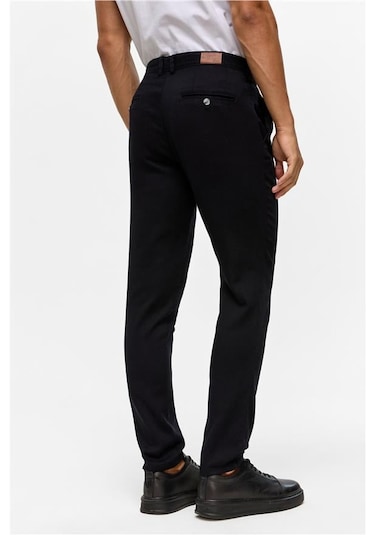 Süvari Siyah Slim Armürlü Pantolon Siyah