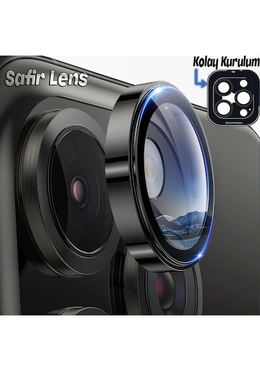 Ennar Apple Uyumlu iPhone 15 Pro Max Gerçek Cam Safir Lens Koruma Siyah Siyah
