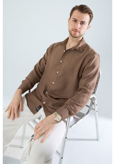 Rahat Kesim Keten Dokulu Gömlek S.kahve