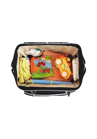 U.S.F Lüx Fonksiyonel Anne Bebek Bakım Sırt Çantası Kuş Desenli Düz Siyah