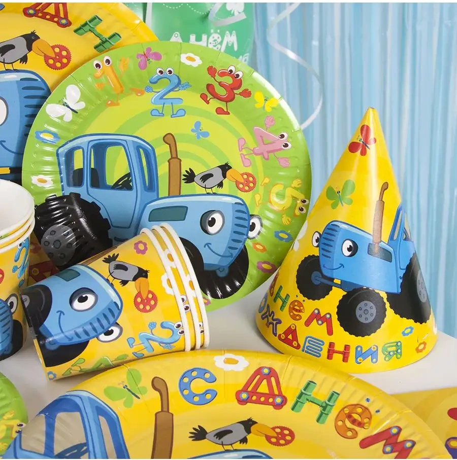 Davajdarit' Çocuk Partisi İçin Tek Kullanımlık Mavi Traktör Temalı Ürünler 164585843 100 adet