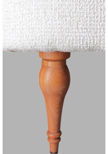 Dikdörtgen Puf Craft Bukle Şönil Kumaş Ahşap Ayaklı Modern Tasarım Krem