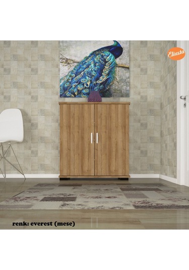 2 Kapaklı 4 Raflı Ayakkabılık Meşe - Beyaz