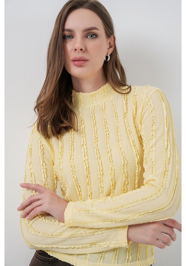 Kadın Dokulu Esnek Örme Bluz 975 - Sarı Sari