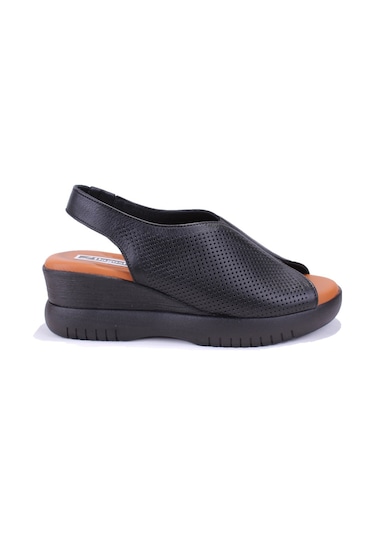 Dagoster Dza07-9972521405 Siyah Günlük Ortopedik Deri Kadın Sandalet Siyah