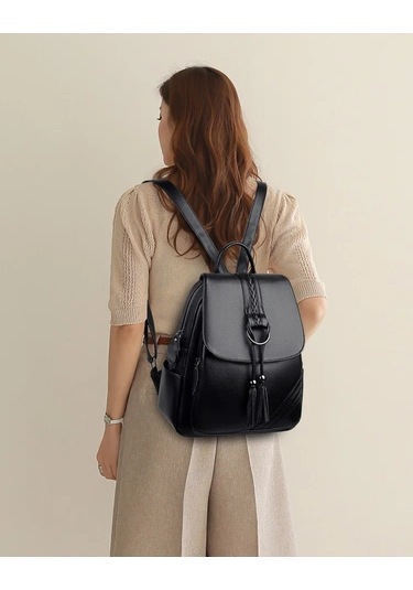 Lichen Püskül Kadın Sırt Çantaları Tasarımcı Yüksek Kaliteli Siyah