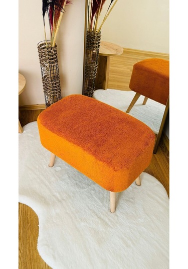 Ahşap Ayaklı Dikdörtgen Puf Tarçın