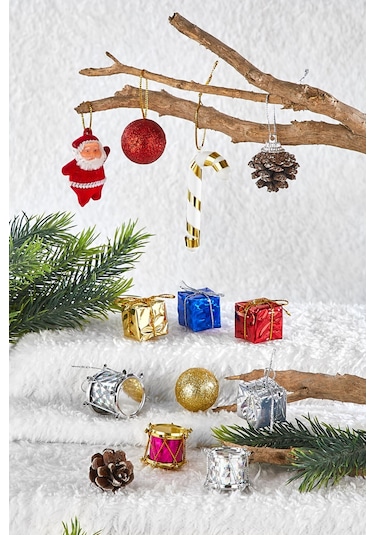 Waldern 90 CM Yılbaşı Çam Ağacı ve Süsleri (Kar Spreyi + 12 Parça Süs + 1 Sim Süs + 5 metre Led Işık)