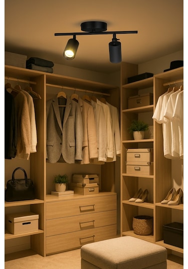 Spoti 2'li Siyah Renk Gün Işığı Modern Tasarım Cafe - Mutfak - Banyo Spot Ledli Sıralı Avize Siyah