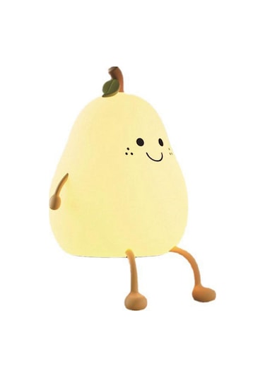 Homyl Gülümseme Armut Şekli Silikon Led Gece Lambası Kreş Beyaz Çok Renkli