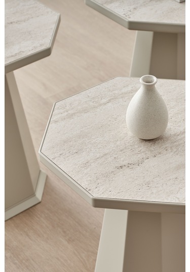 Elegance 3'lü Sehpa, Yan Sehpa, Zigon Sehpa - Kumtaşı & Traverten Rengi Tabla Kumtaşı & Traverten Rengi Tabla