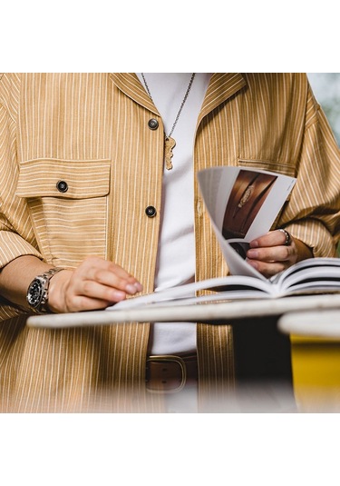 Sones Tw2007207 Erkek Vintage Çizgili Küba Yaka Gömlek Uzun Kollu Üst Yeşil Çok Renkli