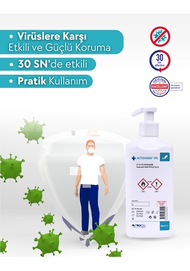 Acto Actohand Ipa El Ve Cilt Antiseptiği İzopropil Alkol %70.6 500 ML
