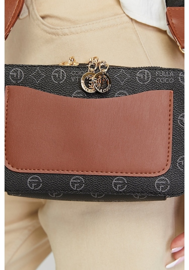 Morpelikan Siyah Monogram Kolon Askılı Kadın Omuz Çantası Siyah