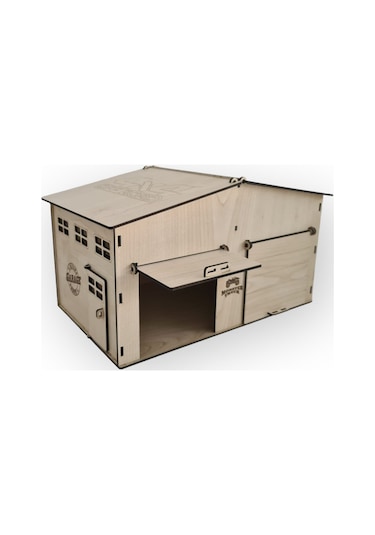 Ahşap Oyuncak Garaj Açılır Çatı Ve Kapılı