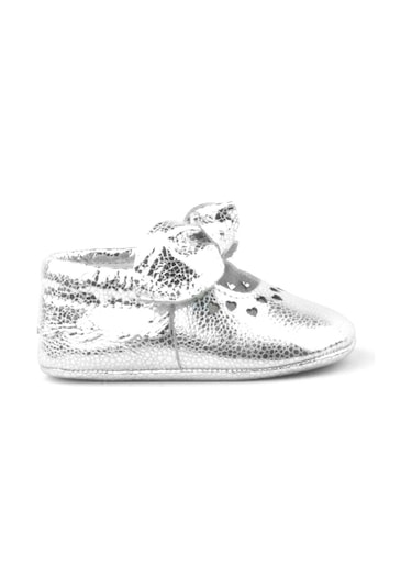 Hapshoe Kids Hakiki Deri Gümüş Fiyonklu Lastikli Bebek Patik Gümüş