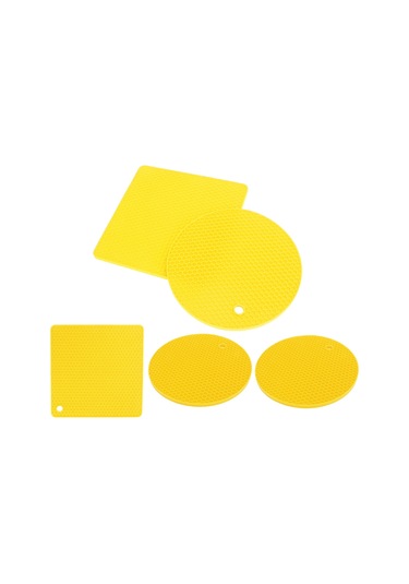 Shineyee 5 Adet Sarı Silikon Isı Direnci Yemek Tabağı Altı 3 Daire + 2 Kare - Ocak, Fırın, Mikrodalga Kullanıma Uygun, Mutfak Masası Koruyucu, 230 C'ye Kadar Dayanıklı