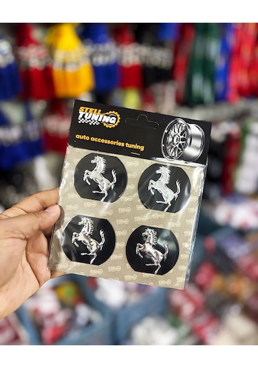 Universal Araç Uyumlu, Siyah At Jant Göbeği Arması, Sticker 4'lü Set 60mm Siyah