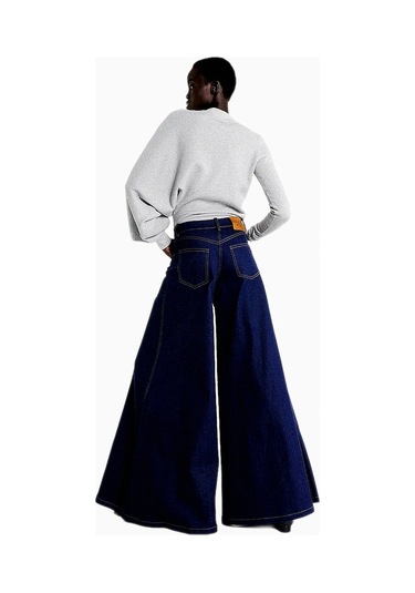 A.w.a.k.e. Mode Kadın Yüksek Bel Indigo Geniş Paça Kot Pantolon Lacivert
