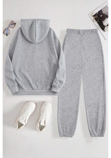 Nabız Kalp Baskılı Eşofman Takımı Gri