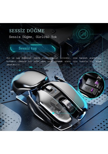 Monozone Mekanik Metal Mouse Kablosuz Böcek Tasarım 1600 DPI Mouse