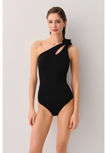 Suwen Rosa Tek Omuz Detaylı Mayo Sb25885012012 Siyah