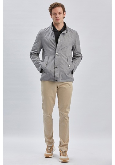 Gri Dik Yaka Yarım Astar Comfort Fit Rahat Kesim Casual Mont 1007240150-Gri