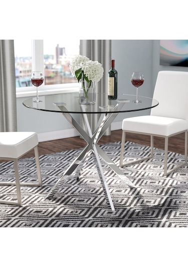 Zalika Paslanmaz Metal&cam Yuvarlak Yemek Masası