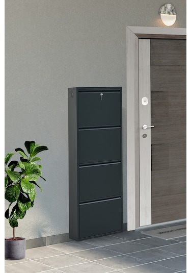 Arpelia Metal Ayakkabılık 4 Lü Kilitli Antrasit