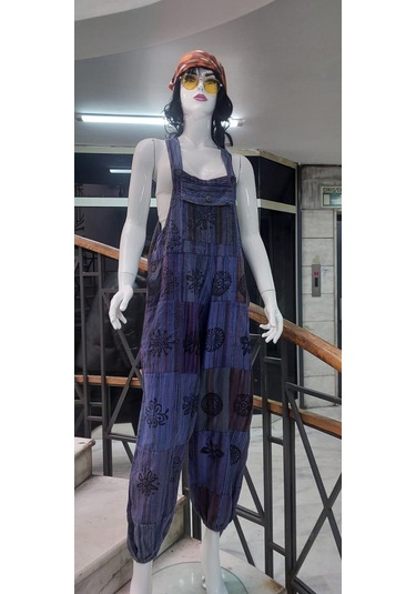 Hint Otantik Yıkamalı Taşlanmış Lacivert Şalvar Tulum Lacivert