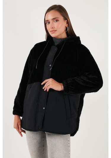 Lela Comfort Fit Kapüşonlu Yumuşak Dokulu Bayan Mont 497Holly Siyah