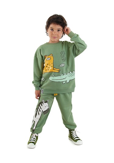 Denokids Hayvanlar Erkek Çocuk Eşofman Takımı - Haki