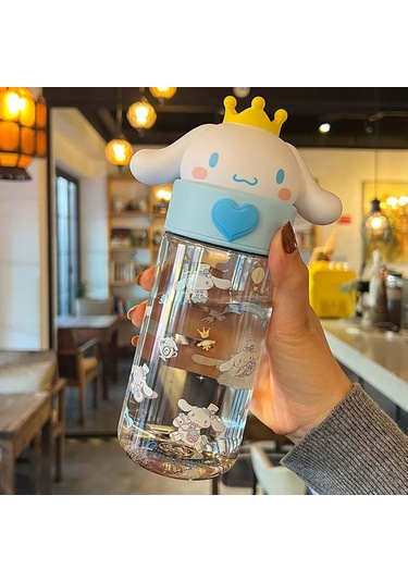 Kawaii Çizgi Film Su Şişesi, 500ml Sevimli Anime Portatif İçme Şişesi Açık Hava, Ofis, Seyahat, Doğum Günü Hediye Köpeği Siyah