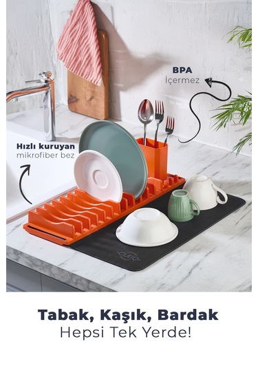 Tabak & Çatal- Kaşık Düzenleyici Dayanıklı Plastik Mutfak Gereci Turuncu