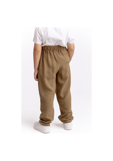 Unisex Paça Ve Belden Kapalı A Pile Keten Pantolon Caramel Caramel Kahverengi