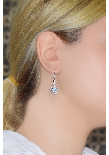 Pırlanta Lilarote Safir Taşlı Gümüş Küpe