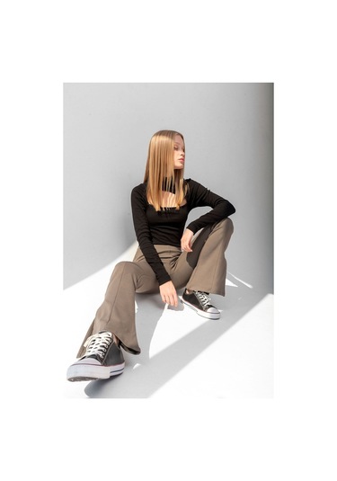 Balıkçı Yaka Fitilli Siyah Bluz Siyah