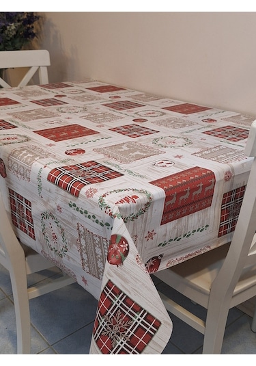 Yeni Yıl Desenli Elyaflı Pvc Masa Örtüsü Silinebilir Ve Su Geçirmez Muşamba Fnt1224 Çok Renkli