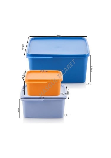 Tupperware Kare Saklama Kabı 3’Lü 500-12-25 L Çok Amaçlı Kutu Renkli Çok Renkli