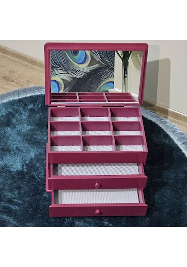 Aynalı 2 Çekmeceli Bölmeli Dekoratif Takı Saat Kutusu