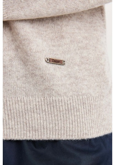 Desen Triko Erkek Sıfır Yaka Basic Yün Kazak 23525 V.bej Bej