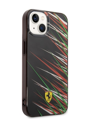 İphone Uyumlu 14 Kılıf Ferrari Lisanslı Baskı Logolu Çimen Desenli Kapak Siyah