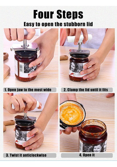 Samdoo Yaşlılar Ve Güçsüz Eller İçin Kavanoz Açacağı - Kolay Kullanım, Paslanmaz Çelik Beyaz