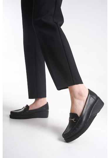 Büyük Numara Hakiki Deri Ortepedik Comfort Kadın Ayakkabı Siyah