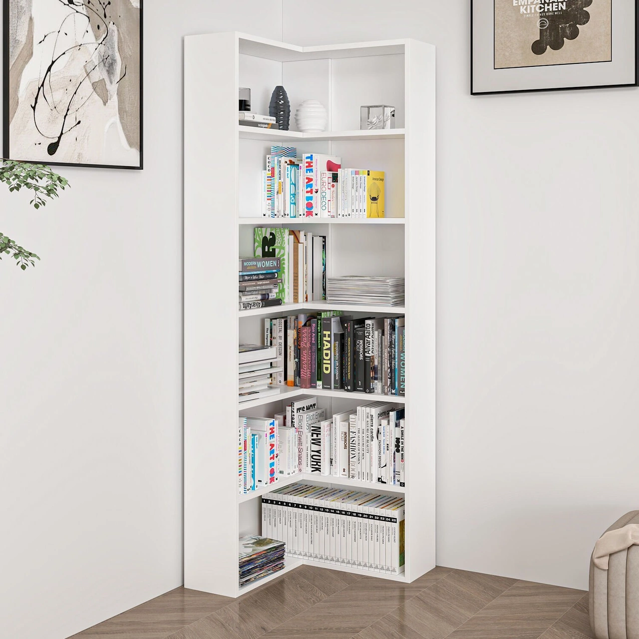 Adel 5 Raflı Köşe Kitaplık - Beyaz Beyaz