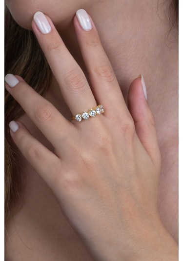 Takı Dükkanı Gold Renk 4mm Gümüş Alyans Ve Hafif Gümüş Beştaş Yüzük Seti Wsr124