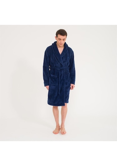 Erkek Welsoft Şal Yaka Polar Sabahlık-Lacivert